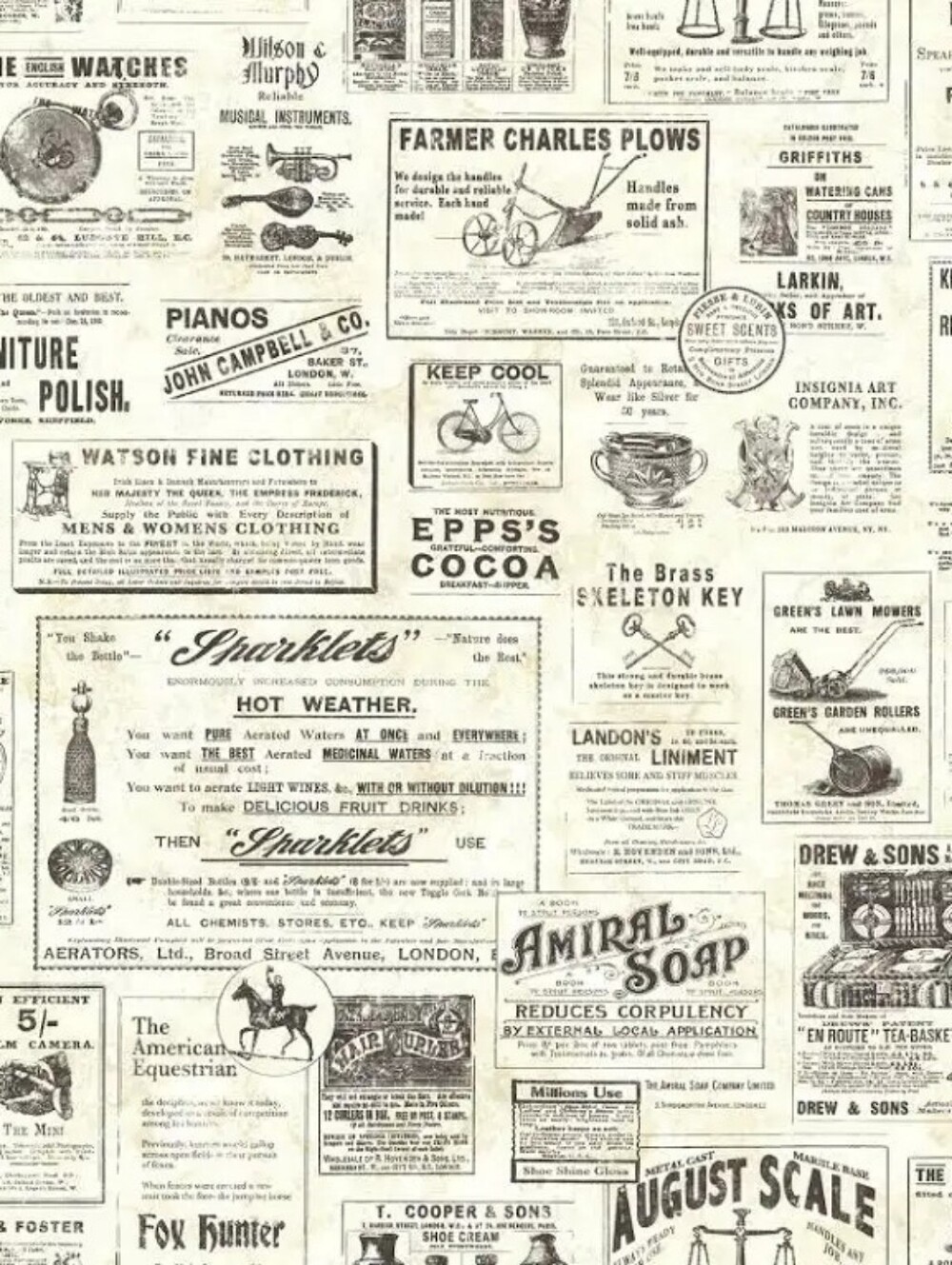 Wallpaper Adamstown Beige & Black Newspaper Ads
